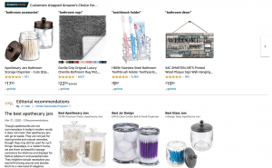 Amazon page for bathroom accessories