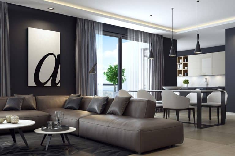 modern contempory dark black luxury style living room interior with dining and kitchen, Should Living Room Furniture Match Dining Room Furniture?
