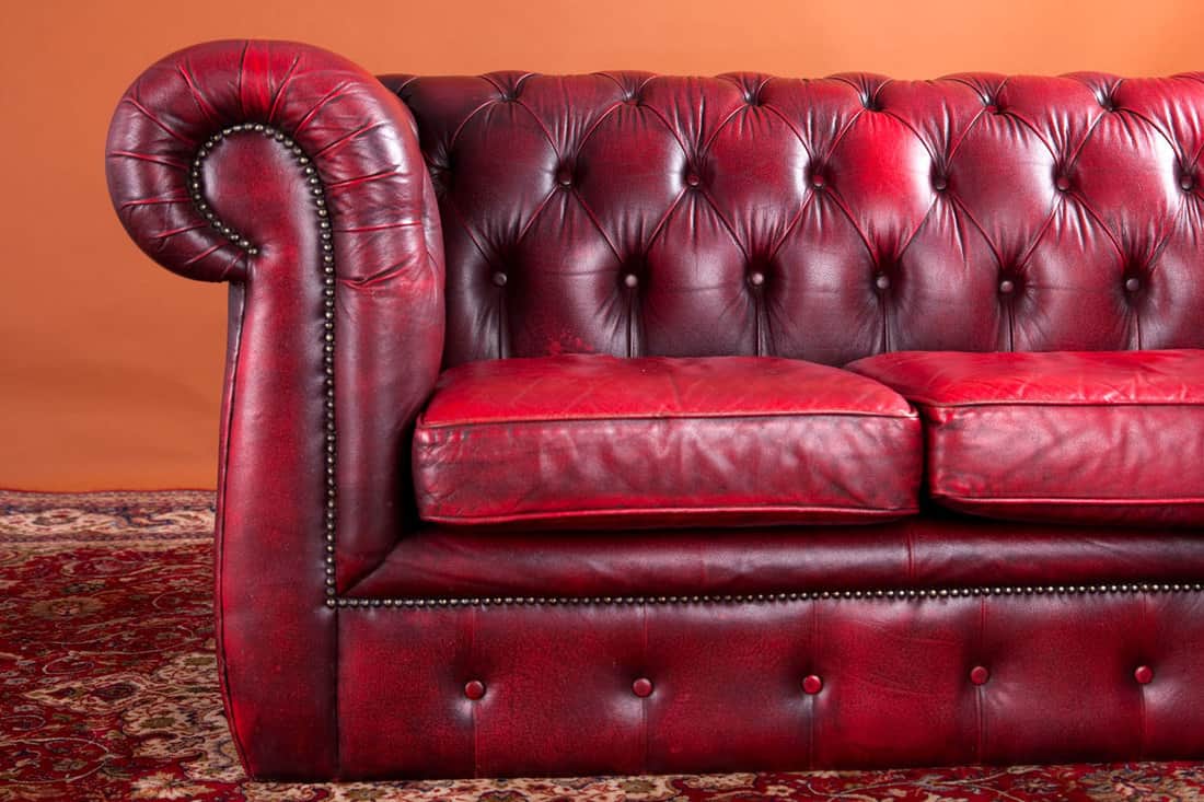 Red sofa with intricate and highly detailed design