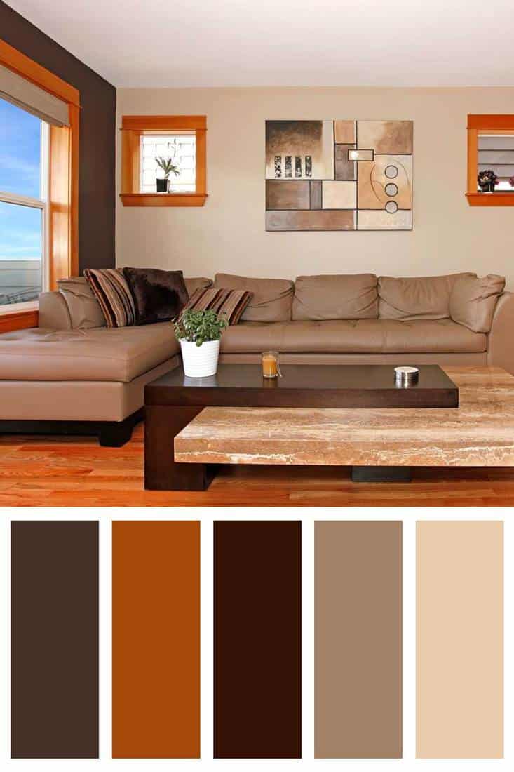 Modern living room interior with leather sofa. The Colors Of The Desert Are Perfect For Brown Leather Furniture