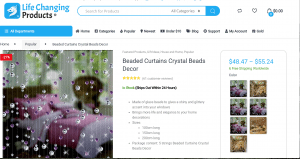 Life Changing Products page showing beaded curtains