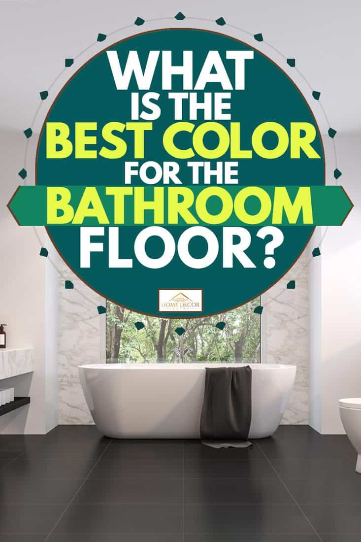 Salle de bain luxueuse avec murs blancs, baignoire blanche et carrelage foncé, Quelle est la meilleure couleur pour le sol de la salle de bain ?