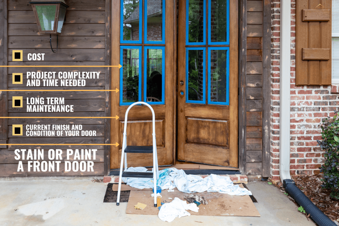 Wooden front door being refinished. - Should You Stain or Paint a Front Door