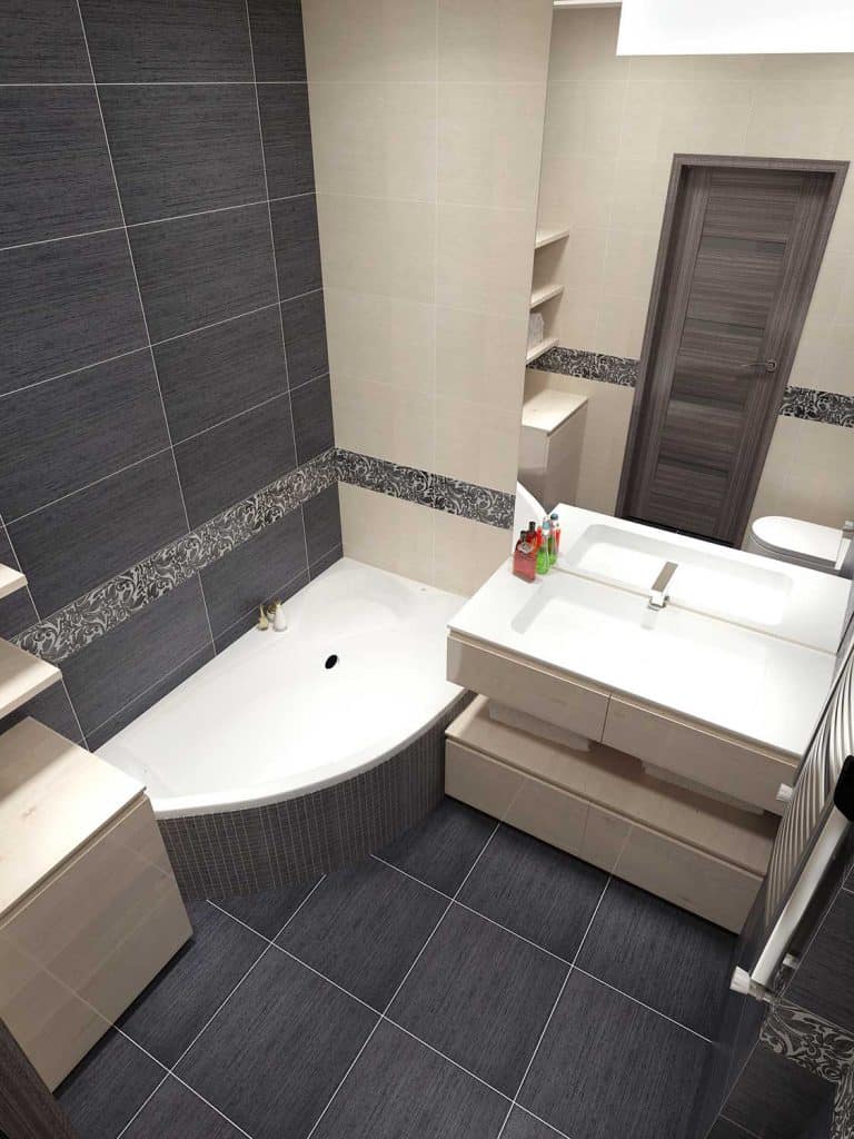 Gray and beige master bathroom in modern style