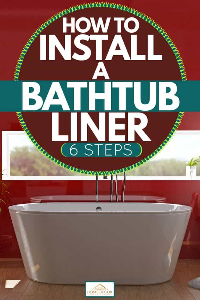 A red colored bathroom with a modern bathtub and a wooden flooring, How To Install A Bathtub Liner [6 Steps]