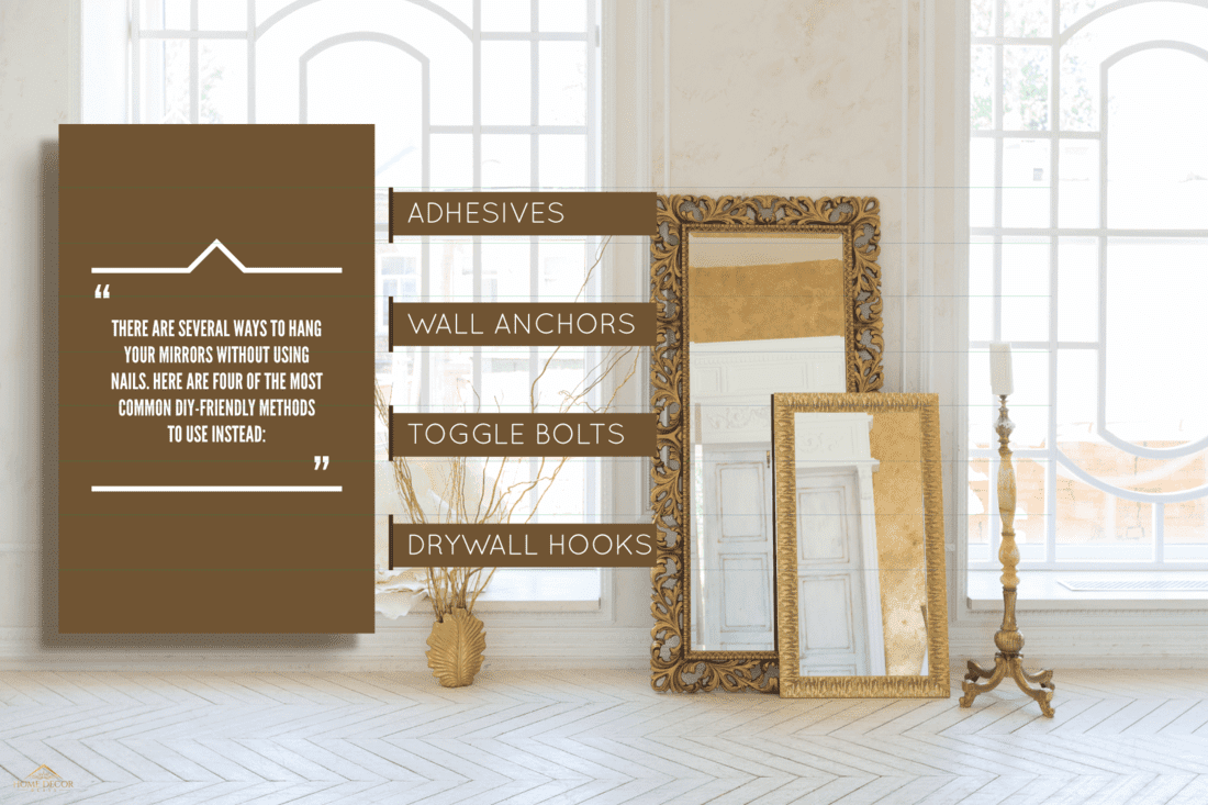 A white empty room with a classy mirror placed next to a wall, How To Put Mirrors On Walls Without Nails