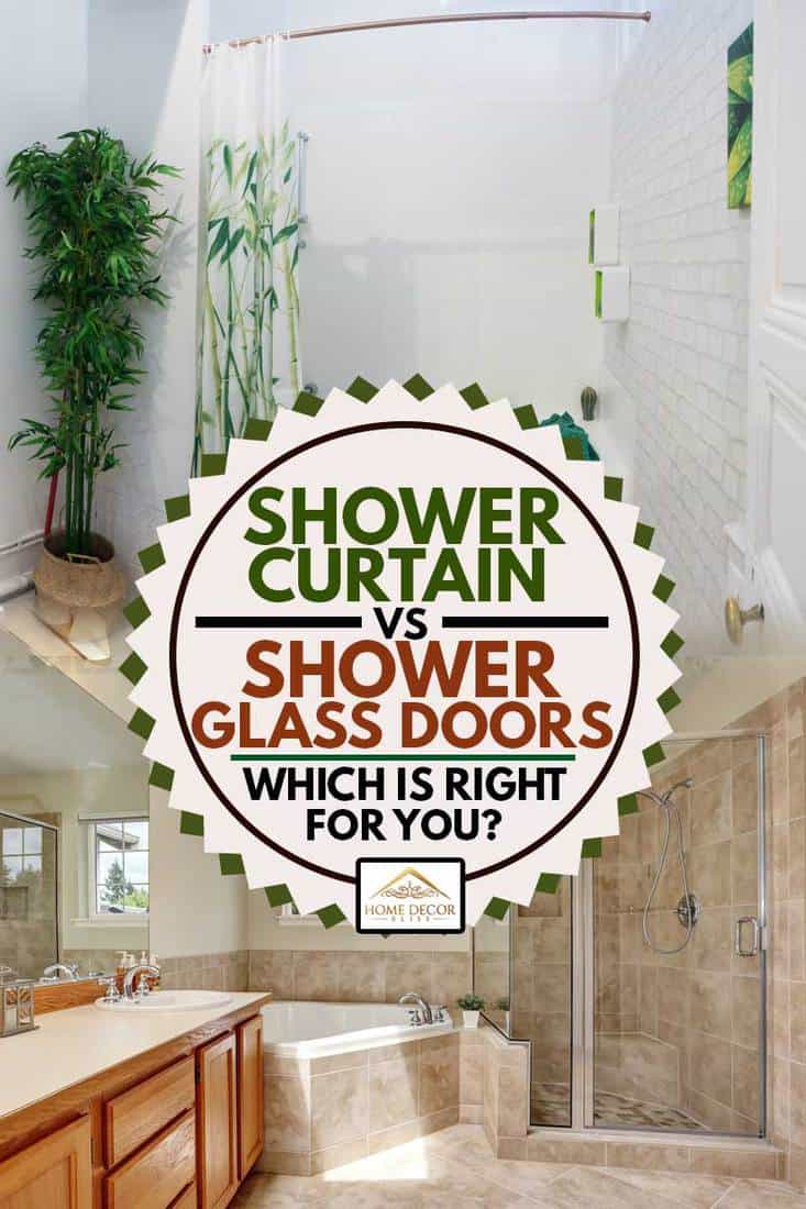 A collage shower curtain and a shower glass door, Shower Curtain vs Shower Glass Doors: Which Is Right for You?