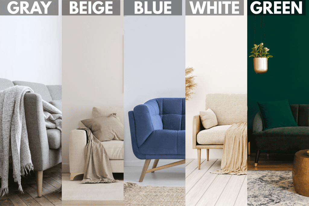 Collaged photo of different colored couches, What Color Couch Goes With White Walls? [Five suggestions inc. pictures]