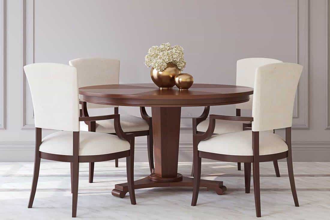 Dining room table and chairs in neoclassical style, What Type Of Fabric Is Best For Dining Room Chairs?