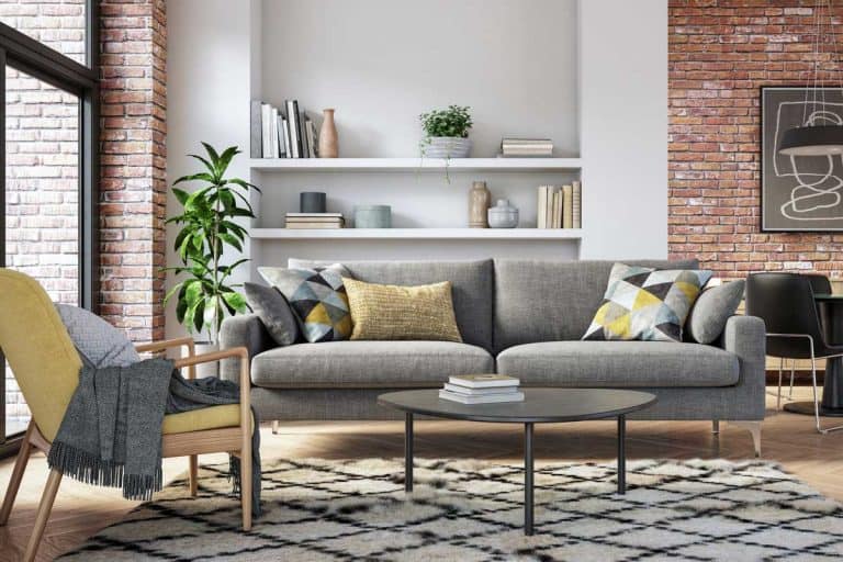 Scandinavian interior design living room 3d render with gray and yellow colored furniture and wooden elements, What Accent Chairs Go With A Gray Sofa?