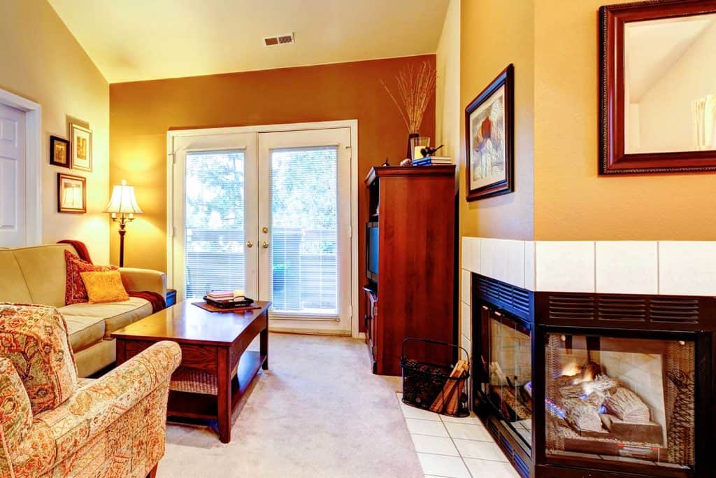 Warm colors living room with fireplace
