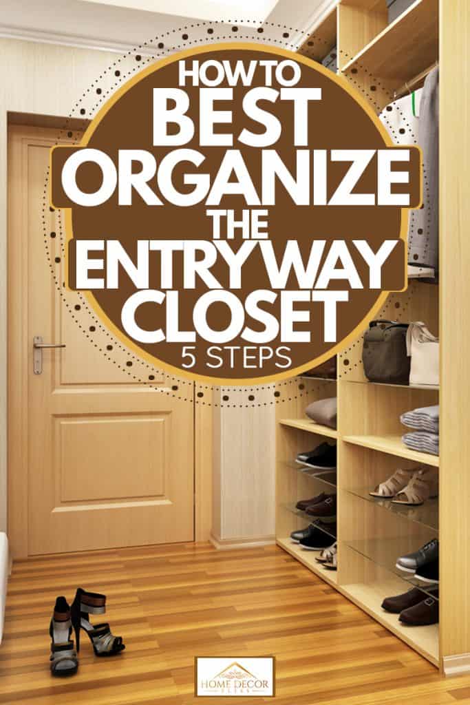 An entryway cabinet inside a modern farmhouse themed living room, How To Best Organize The Entryway Closet [5 Steps]
