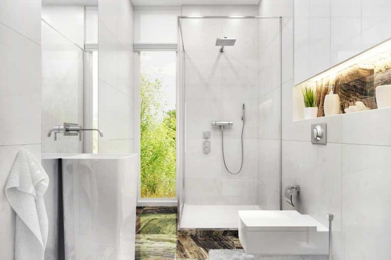 Modern white bathroom with shower and window, How Long Do Showers Last? [By Material Type]