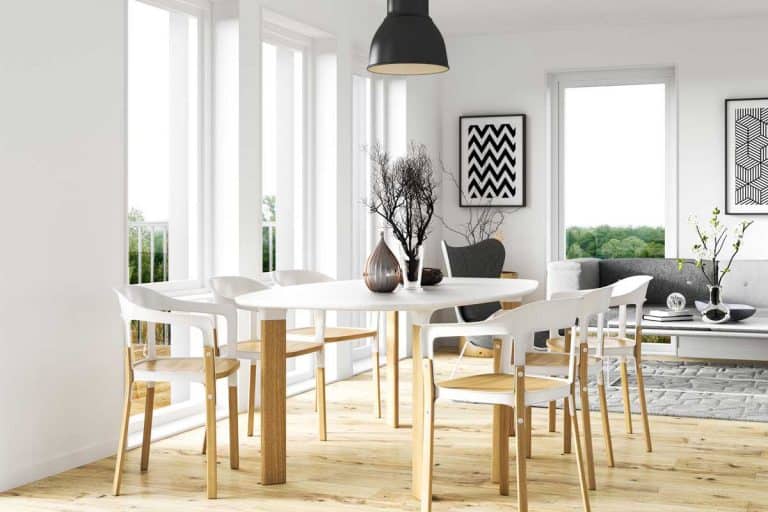 Scandinavian theme dining room interior with oval dining table