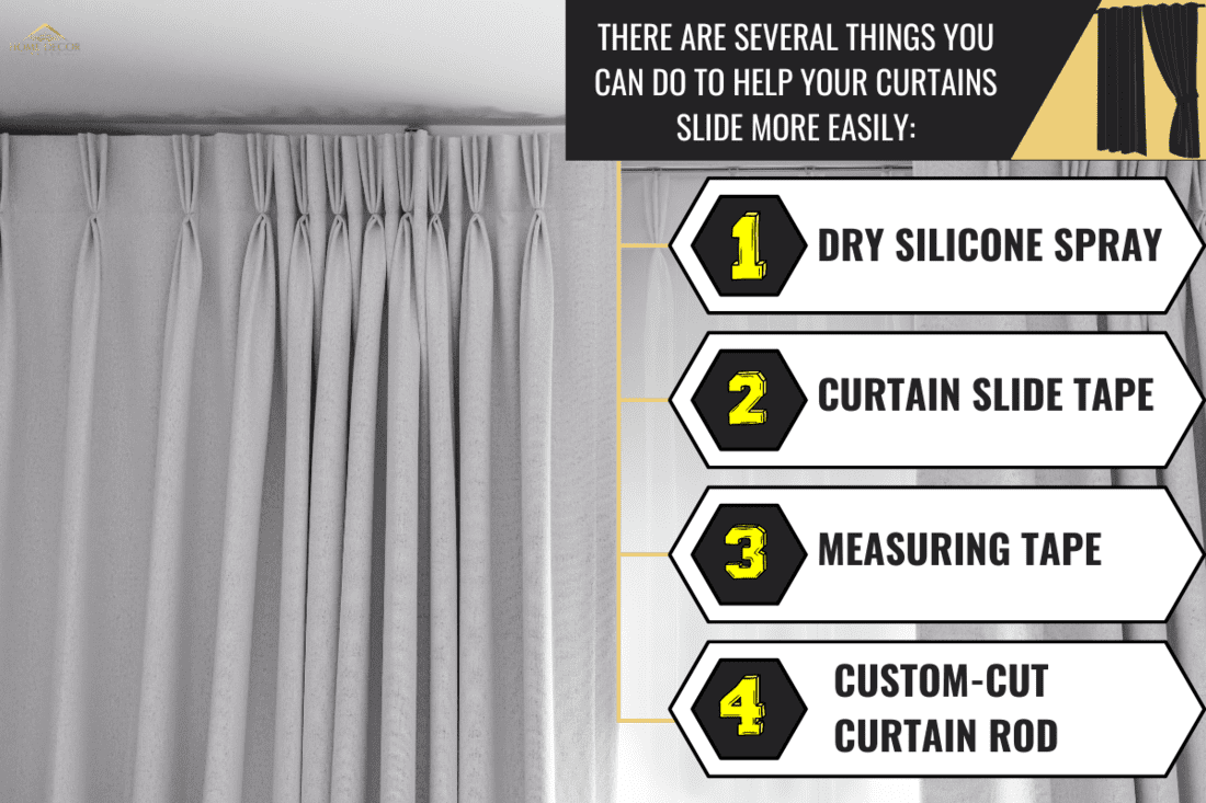 Two layers curtain with rails, installed on ceiling, translucent and blocking lights curtain. - 4 Easy Ways To Make Curtains Slide Easily