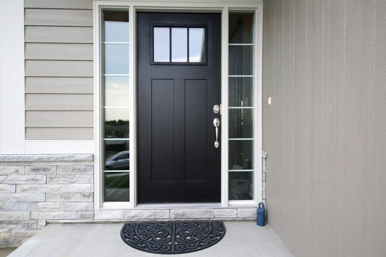 Black hardwood door with glass windows on the side, 13 Types of Wooden Doors You Should Know