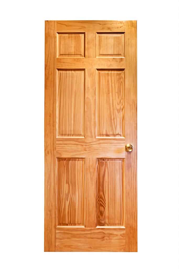 An isolated view of a hardwood door