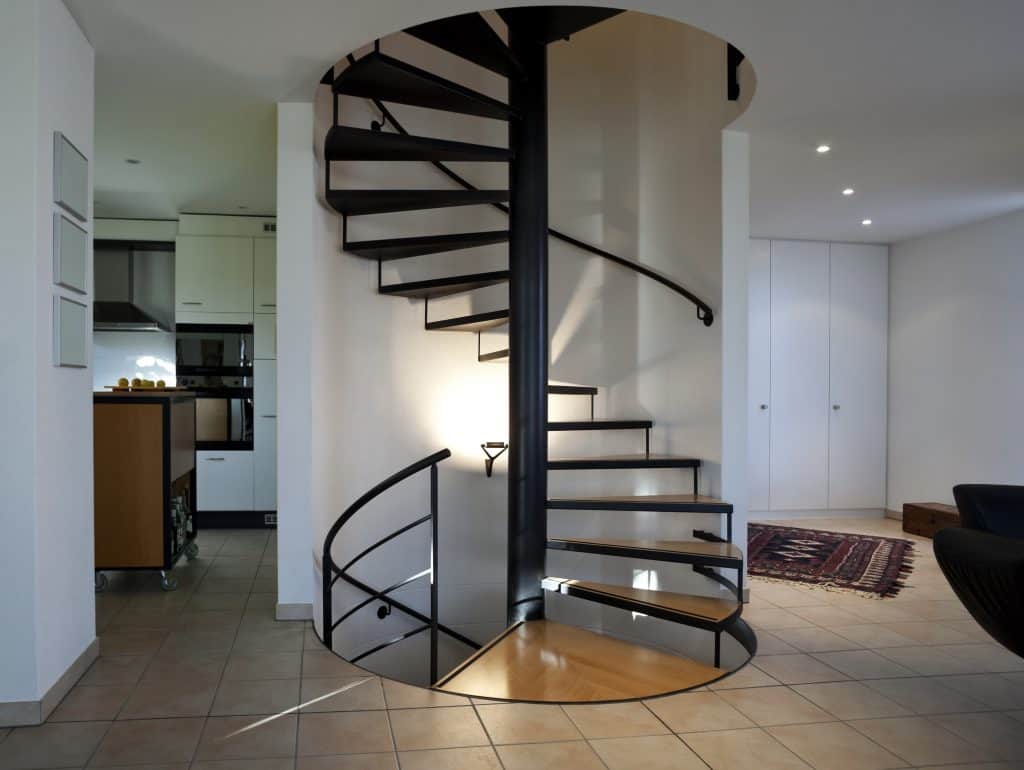 Spiral staircase with wooden treads
