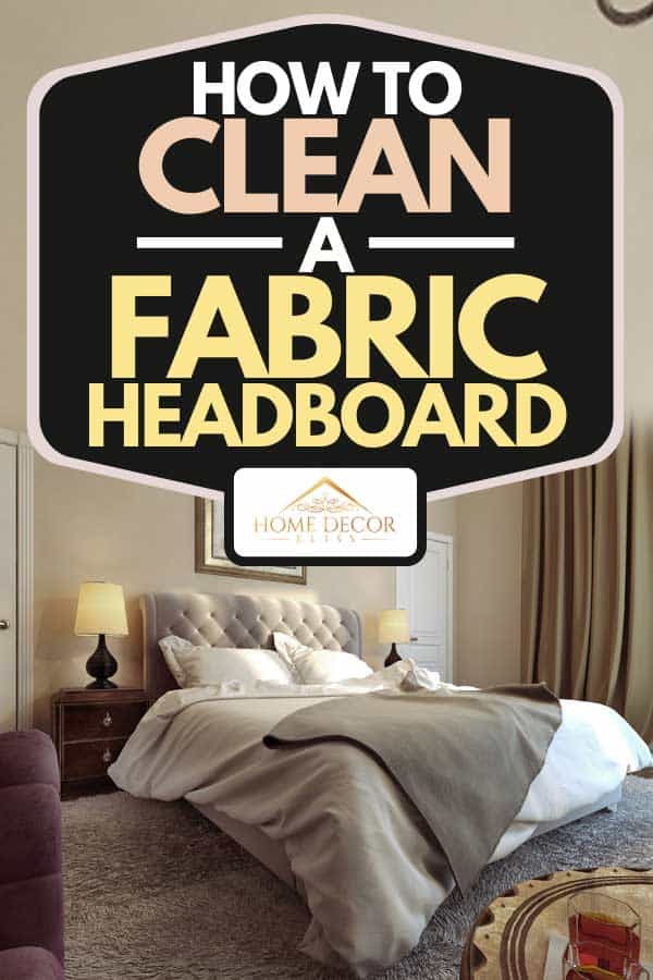 Cozy modern bedroom with carpet floor, lamp on bedside table and picture frame on the wall, How to Clean a Fabric Headboard [6 Steps]