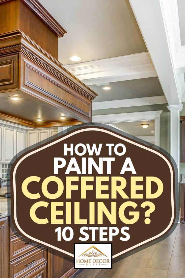 Stunning kitchen room design with large bar style island and coffered ceiling, How to Paint a Coffered Ceiling? [10 Steps]
