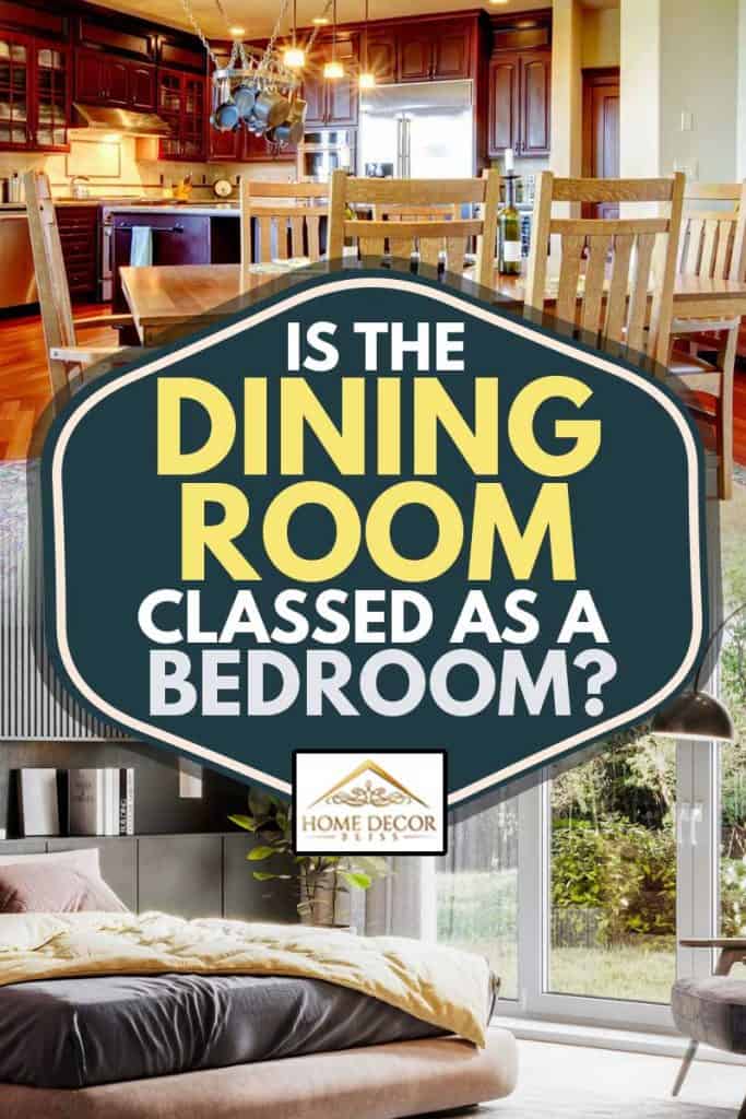 Collage d'un ensemble de table à manger de couleur miel et d'un intérieur de chambre luxueux et élégant, la salle à manger est-elle classée comme une chambre à coucher ?