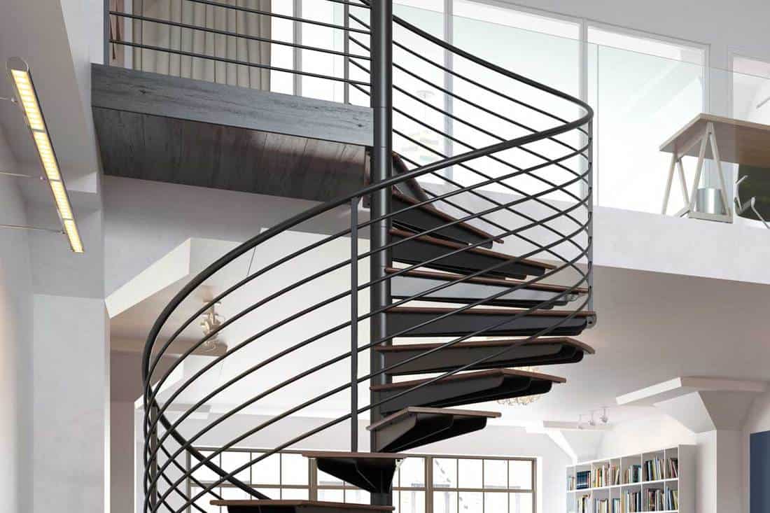 Modern loft apartment with spiral stairs, Which Type of Stairs Take Up The Least Space?