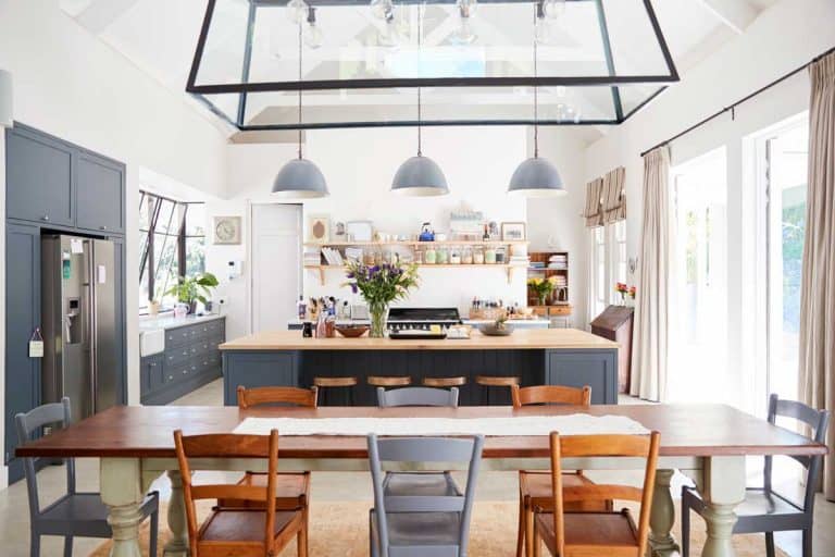 Open plan kitchen diner in a period conversion family home, How to Separate the Kitchen and Dining Room [and How to Combine Them Too!]