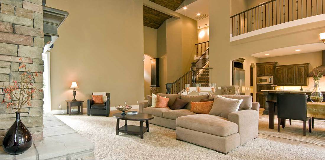 Panoramic view of a luxury home living room