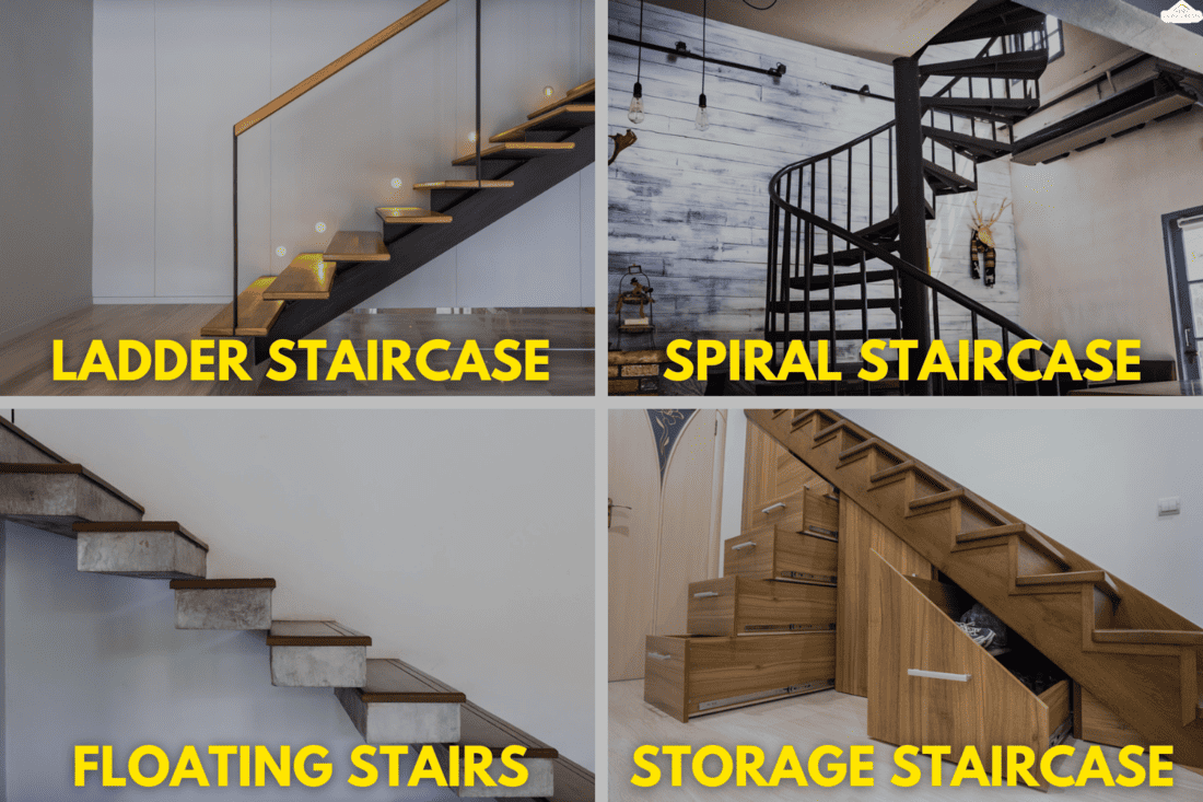 Stairway lights bulb for illumination as safety protection wooden stairs architecture interior design of contemporary, Modern house building stairway, Which Type of Stairs Take Up The Least Space