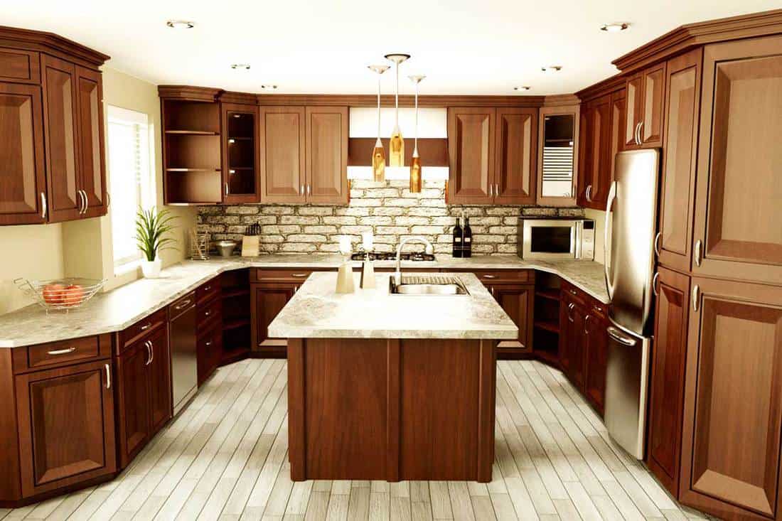 Traditional Kitchen Interior with wood floors
