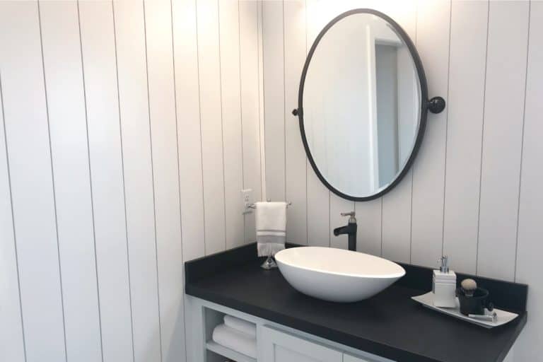 bathroom sink with vanity mirror and granite, how high should a bathroom sink be