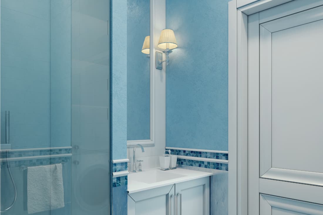 blue colored modern bathroom