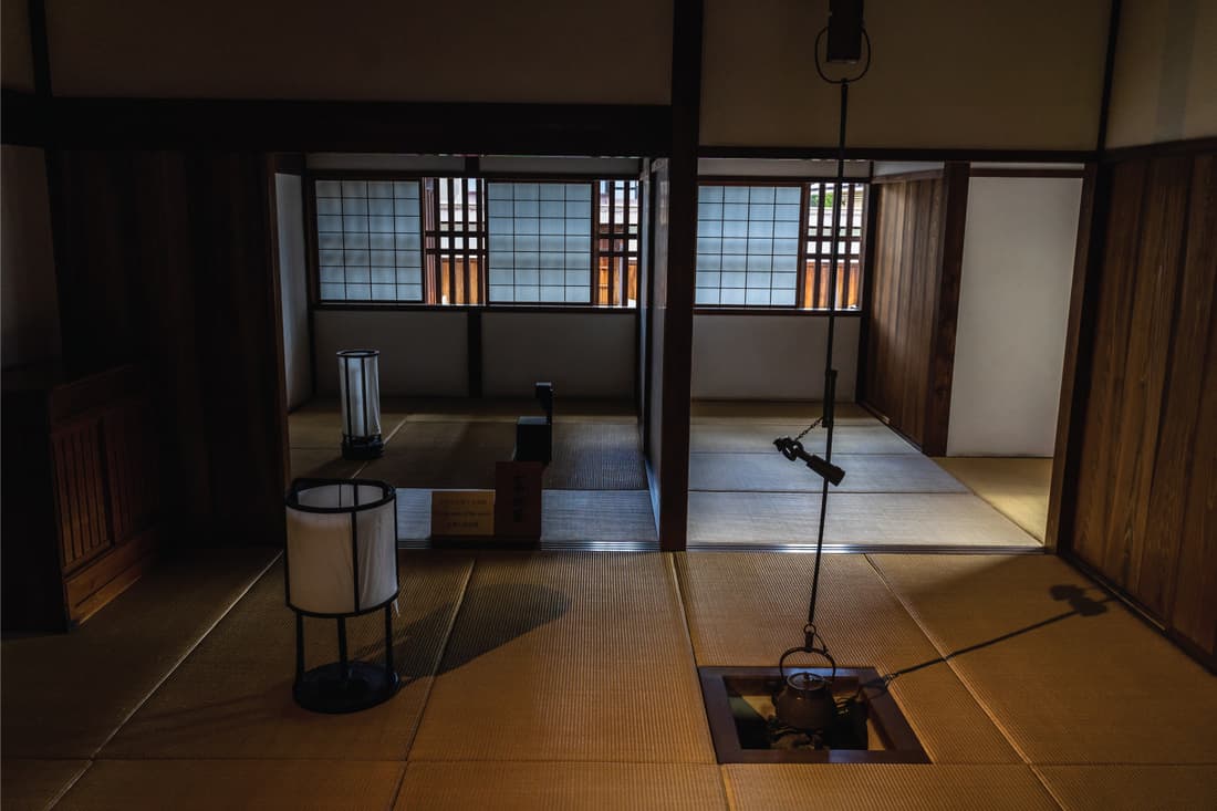 Interior of a Japanese house with screen dividers
