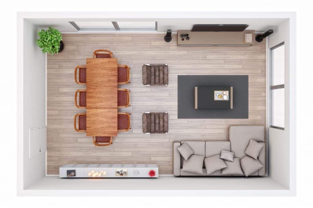 A top view of a living room plan