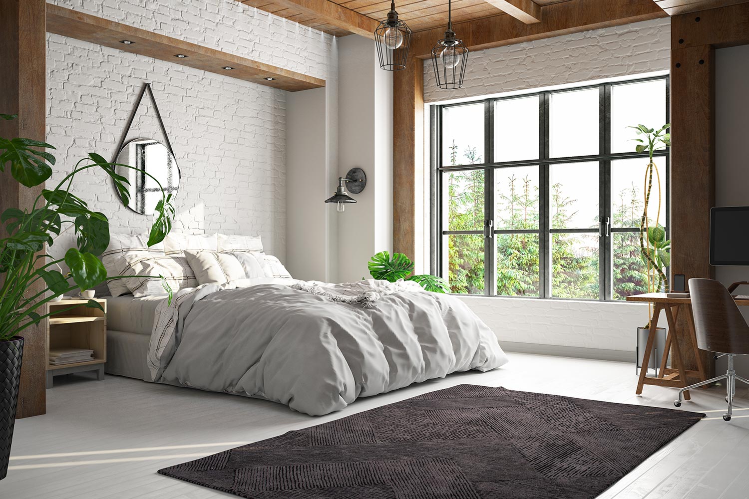 Loft bedroom with big window