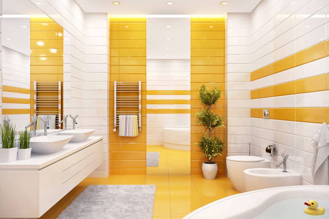 Luxurious bathroom with large bath and two sinks, 11 Subway Tile Bathroom Ideas