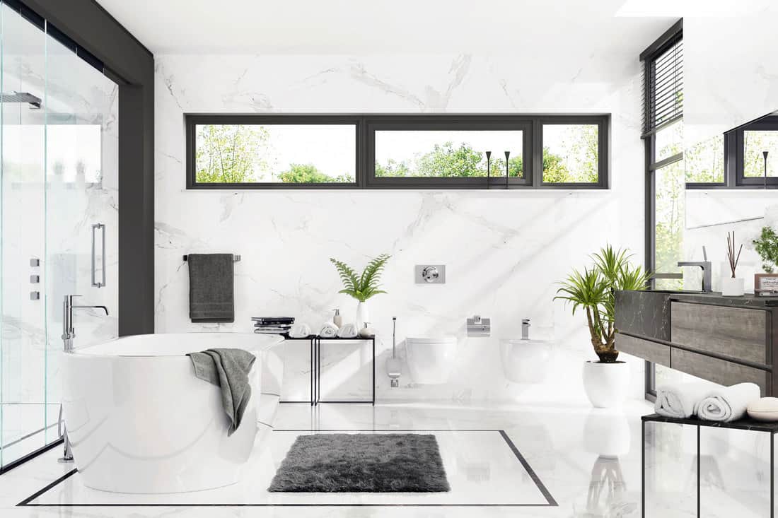 Luxurious white marble bathroom with shower and bathtub, How Much Does It Cost to Tile a Shower