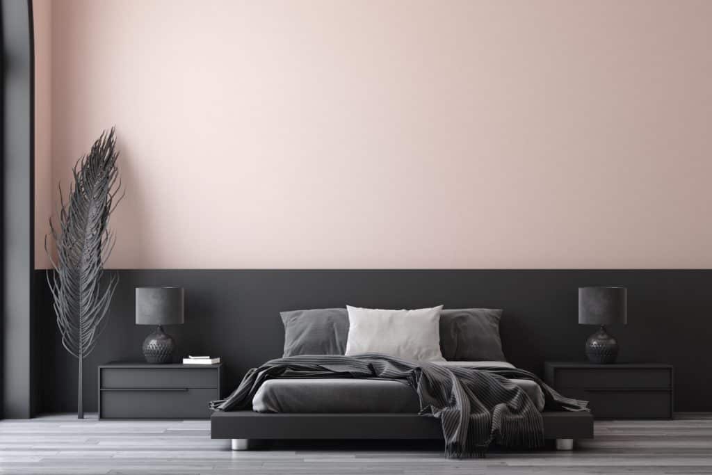 Minimalist modern bedroom interior with black furnitures