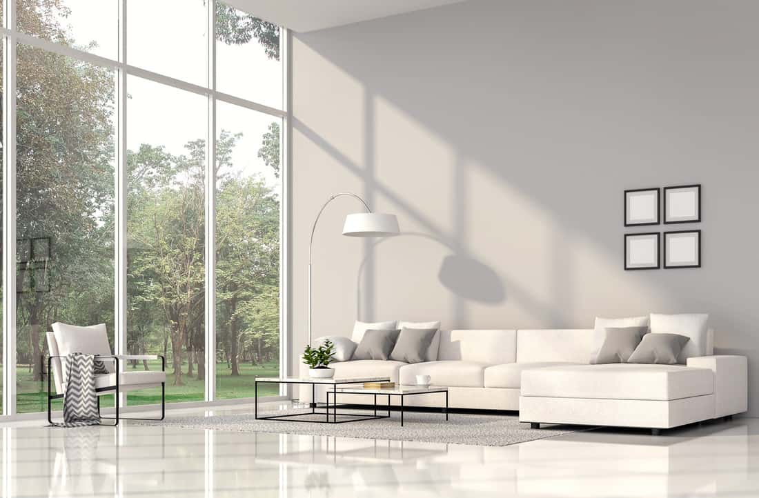 Modern living room with white furniture - white furniture with gray walls