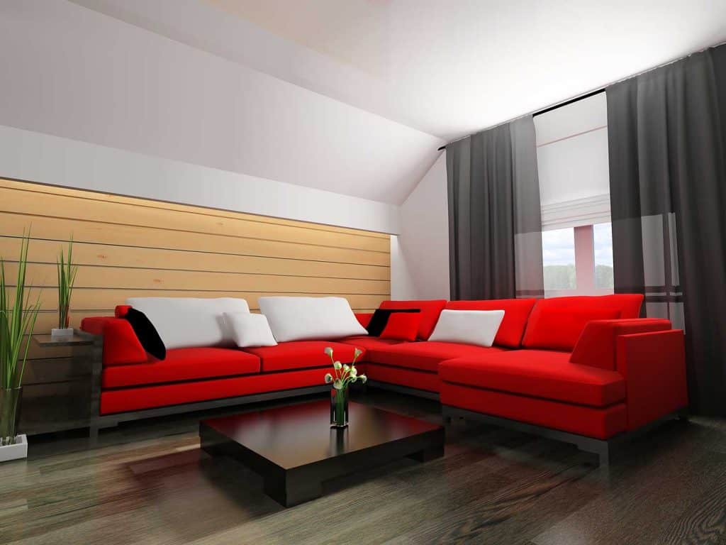 Red sofa in modern interior