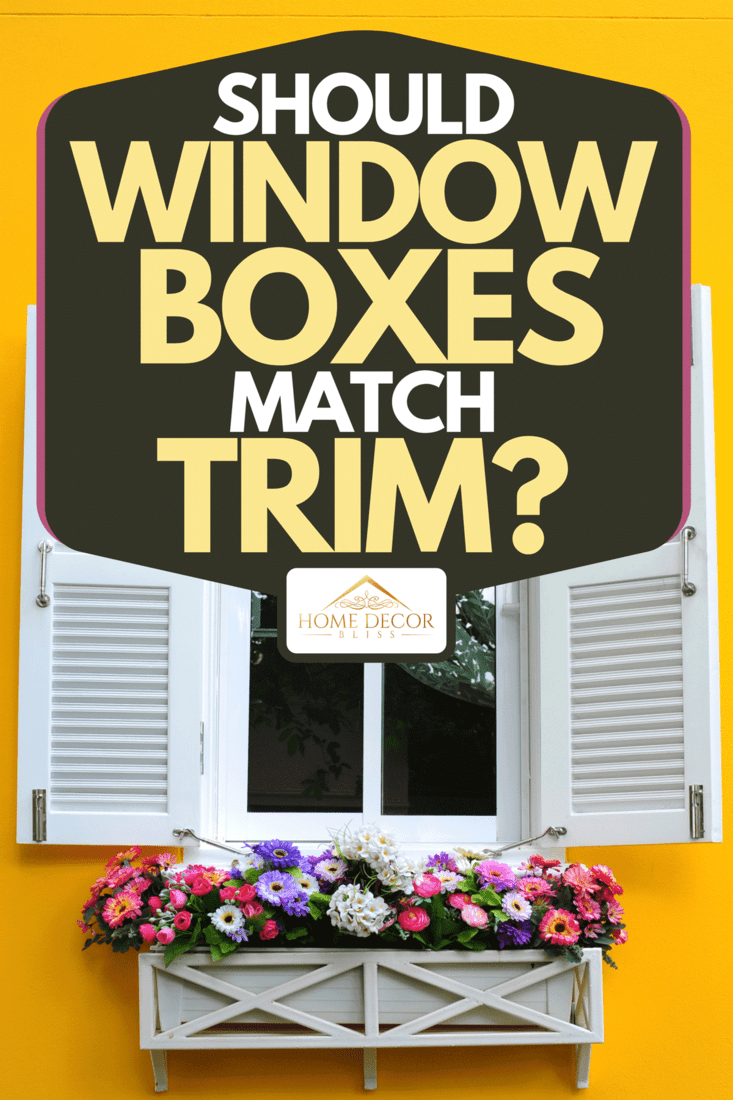 Window and flowerbox of a house with yellow walls, Should Window Boxes Match Trim?