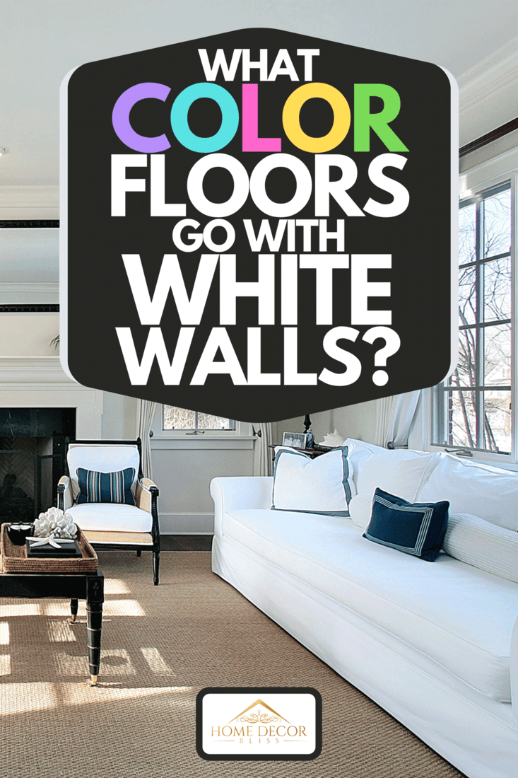 A living room in luxury home with carpet flooring, white and gray sofas, What Color Floors Go With White Walls?