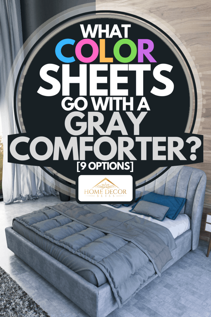 A modern bedroom interior with cozy gray bed, What Color Sheets Go With a Gray Comforter? [9 Options]