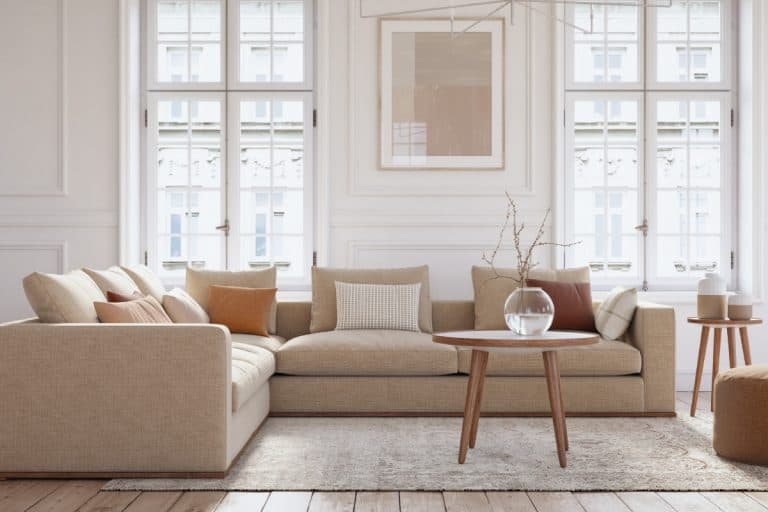 Modern scandinavian living room with sectional sofa in beige and other wooden furnitures, Does A Sectional Need End Tables?