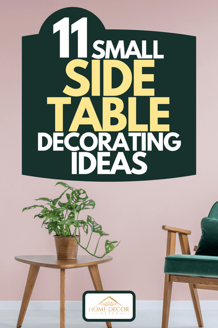 Une chambre rose avec un fauteuil vert, un tapis et une table d'appoint, 11 petites idées de décoration de table d'appoint
