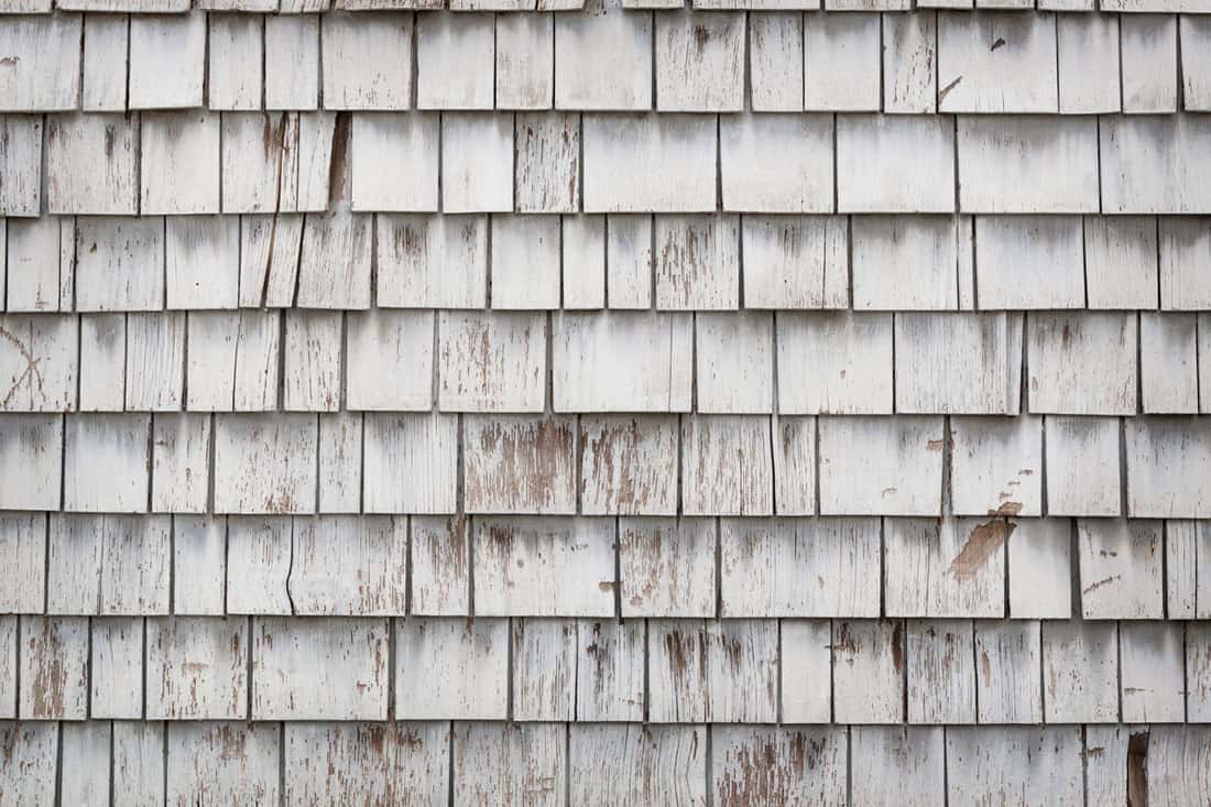 A detailed view of a weathered wooden shingle of an old house, What Color Siding Goes With Weathered Wood Shingles?