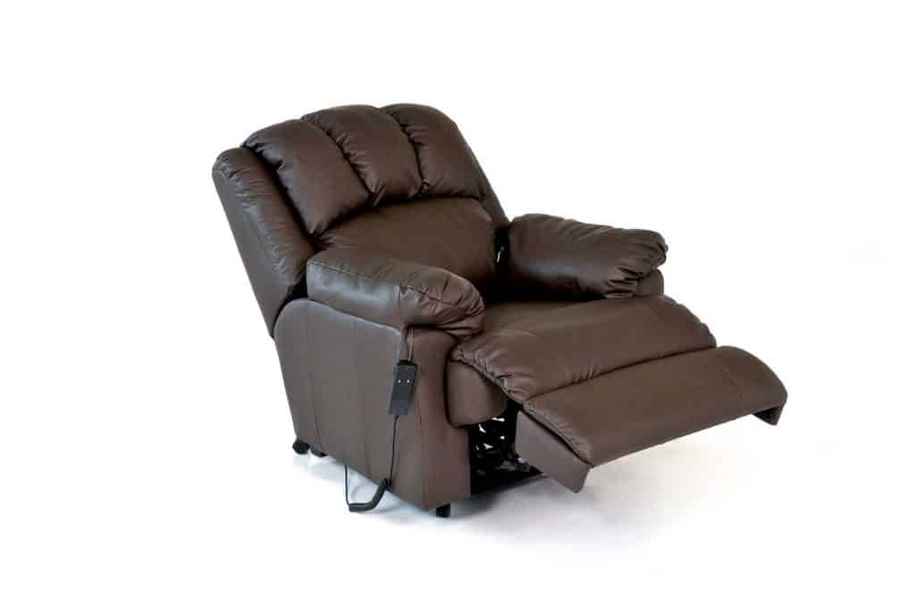 Brown reclining leather chair on white background