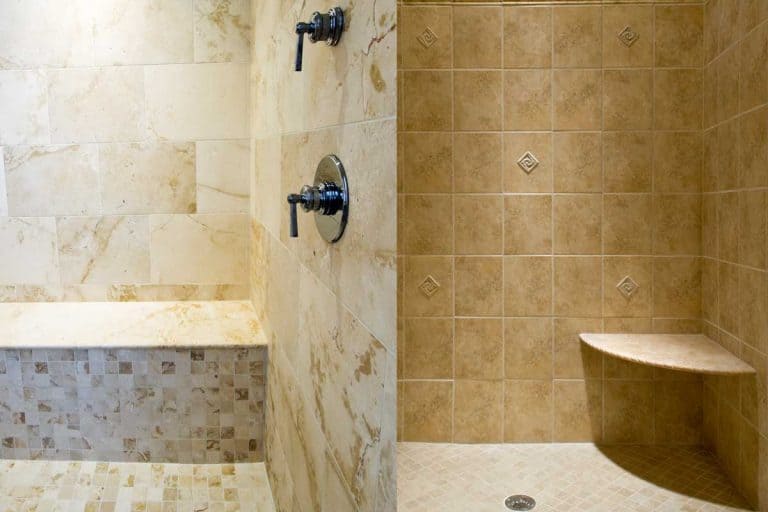 Collage of a built-in and floating shower bench, Built-In Vs. Floating Shower Bench: Pros And Cons