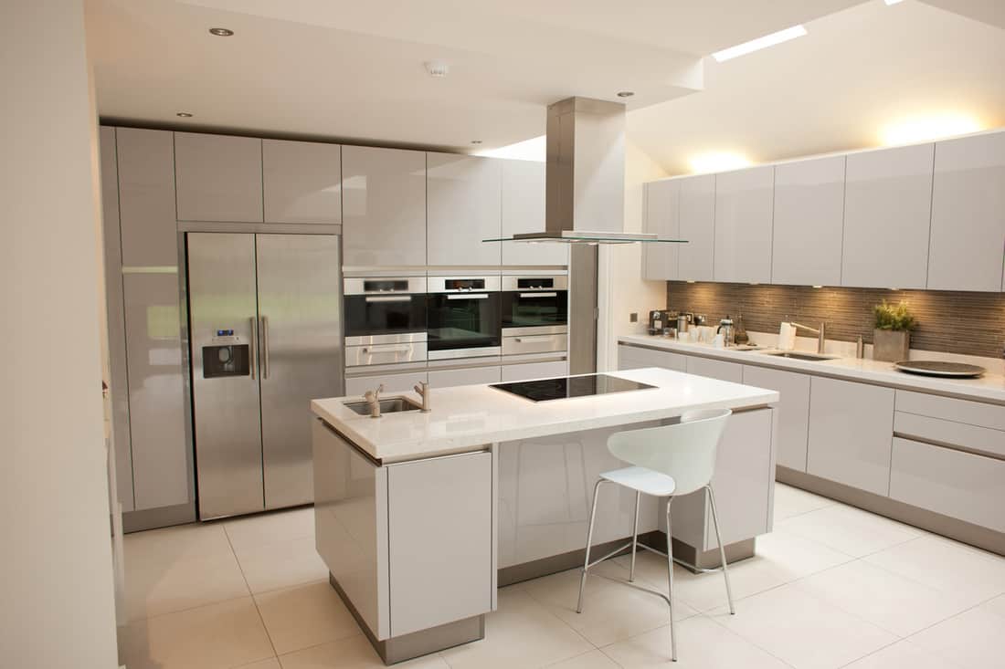 Interior of white, modern kitchen