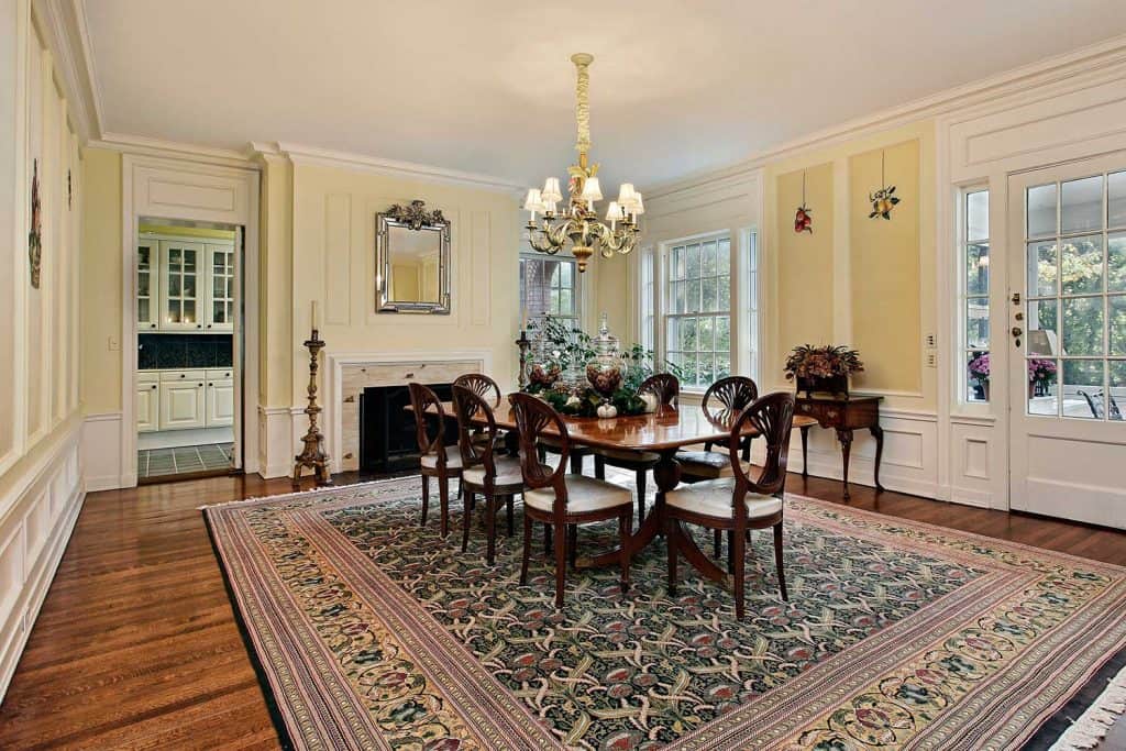Large dining room with fireplace